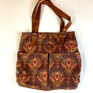 Relic Brown Canvas Peacock Feather Tote Purse